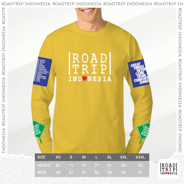 kaos roadtrip indonesia lengan panjang warna kuning